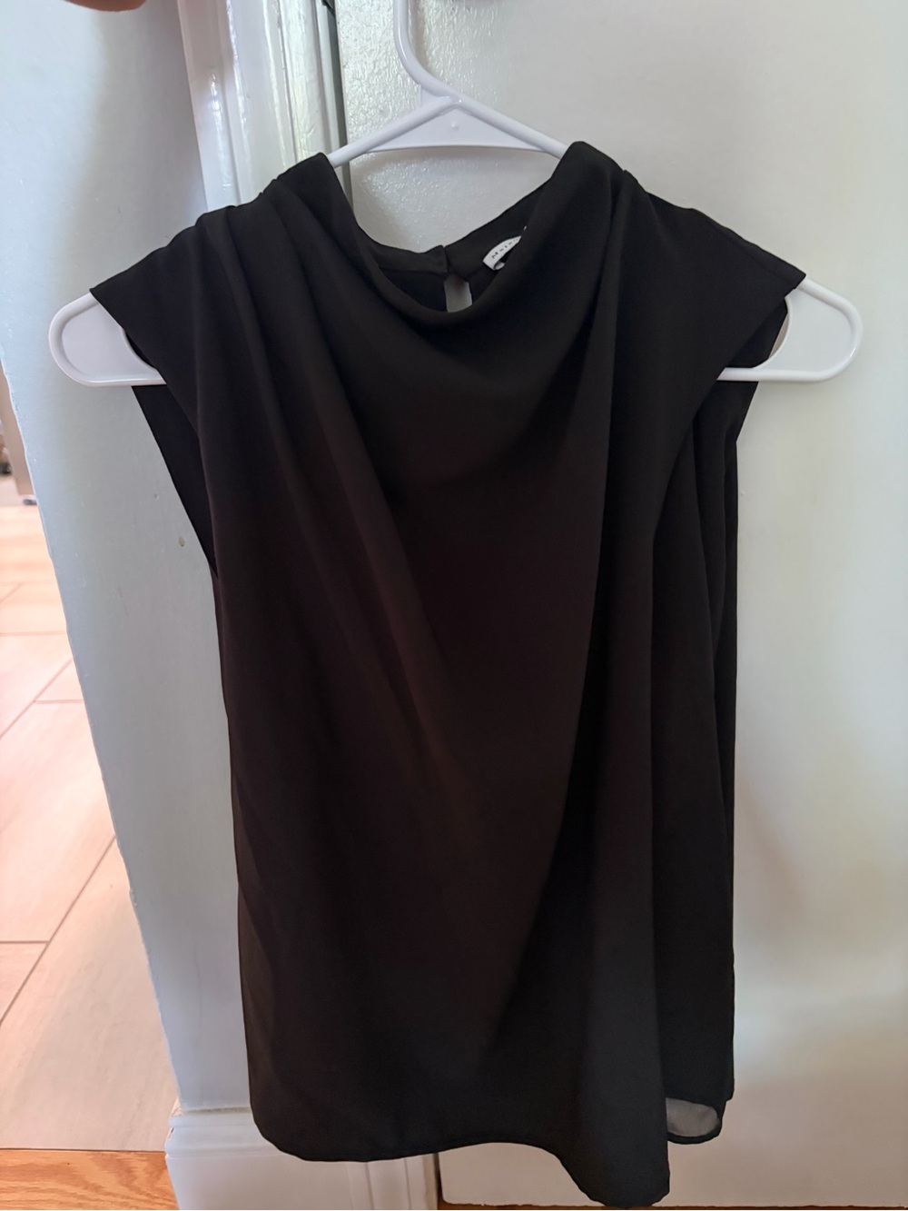Sleeveless Black Drape Neck Blouse